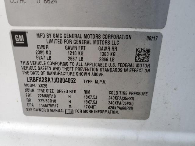 LRBFX2SA7JD004062 - 2018 BUICK ENVISION E თეთრი ფოტო 10