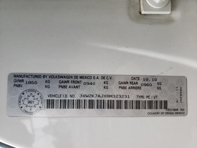 3VW2K7AJXBM323231 - 2011 VOLKSWAGEN JETTA BASE 白色 照片 12