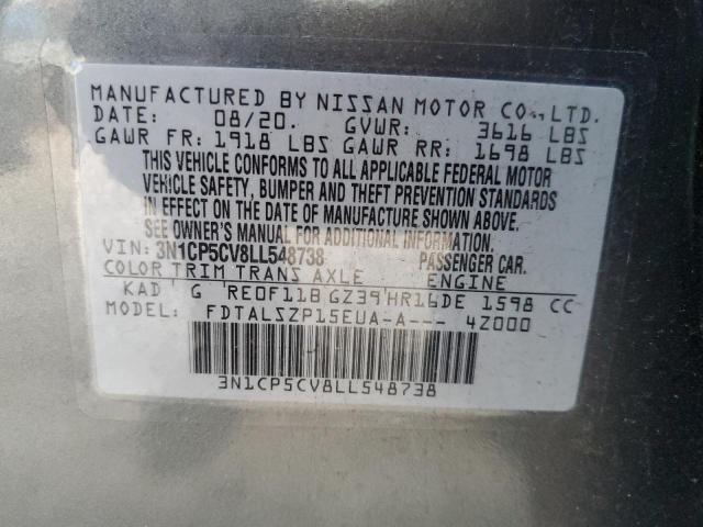 3N1CP5CV8LL548738 - 2020 NISSAN KICKS SV GRAY photo 10