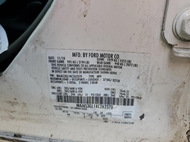 MAJ6S3GL1KC263370 - 2019 FORD ECOSPORT S WHITE photo 10