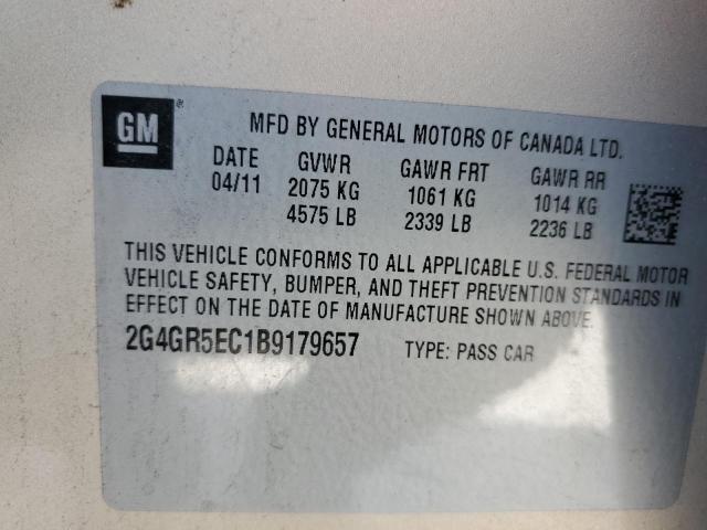 2G4GR5EC1B9179657 - 2011 BUICK REGAL CXL BEIGE photo 10