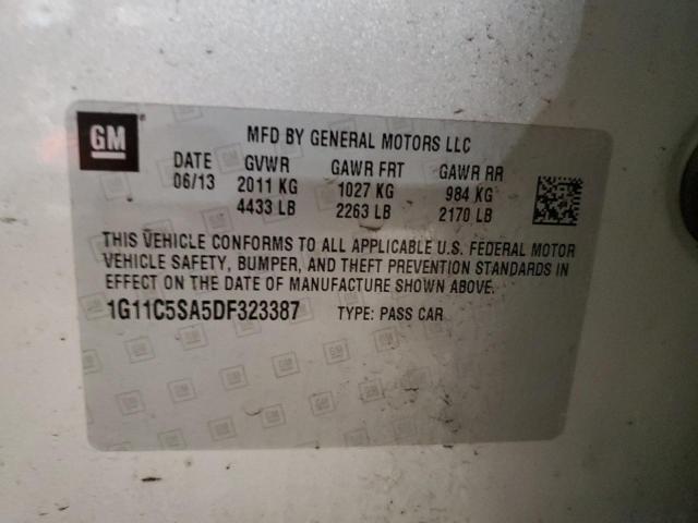 1G11C5SA5DF323387 - 2013 CHEVROLET MALIBU 1LT 银色 照片 10