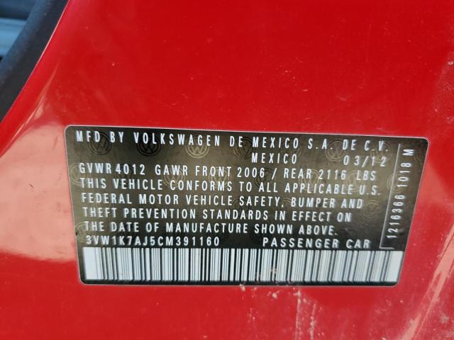 3VW1K7AJ5CM391160 - 2012 VOLKSWAGEN JETTA BASE 红色 照片 12