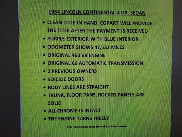 4Y82N424616 - 1964 LINCOLN CONTINENTL PURPLE photo 10