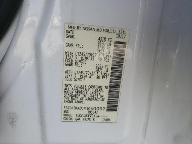 5BZBF0AA0JN850097 - 2018 NISSAN NV 3500 S WHITE photo 10