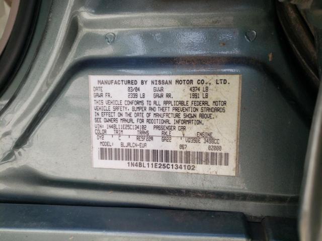 1N4BL11E25C134102 - 2005 NISSAN ALTIMA SE GRAY photo 10