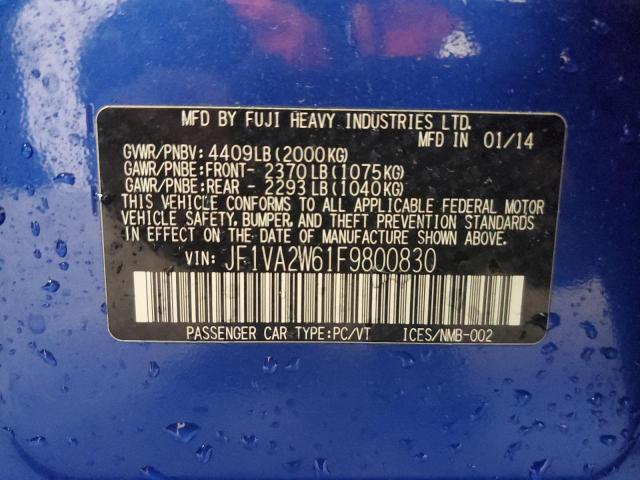 JF1VA2W61F9800830 - 2015 SUBARU WRX STI LA BLUE photo 10