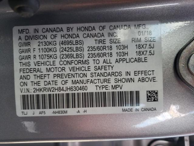 2HKRW2H84JH630460 - 2018 HONDA CR-V EXL SILVER photo 10