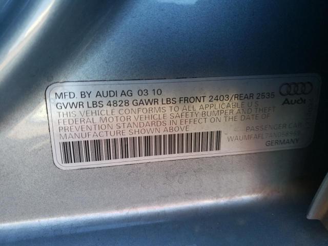 WAUMFAFL7AN058969 - 2010 AUDI A4 PRESTIG GRAY photo 10