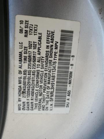 5FNRL3H91AB113476 - 2010 HONDA ODYSSEY TO SILVER photo 10