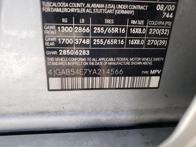 4JGAB54E7YA214566 - 2000 MERCEDES-BENZ ML 320 SILVER photo 10