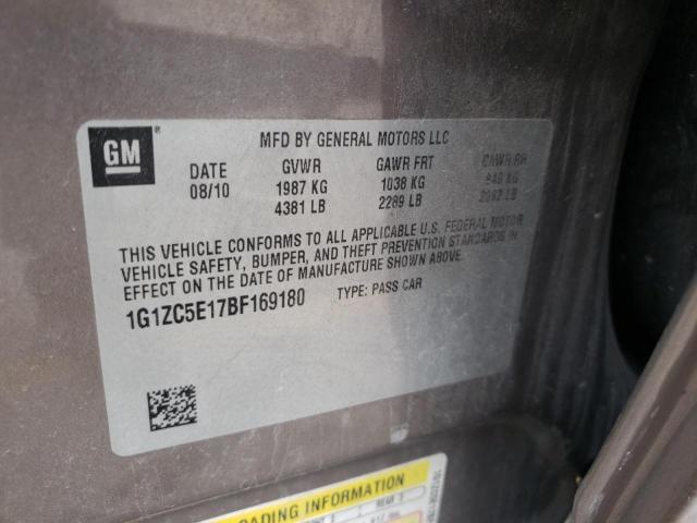 1G1ZC5E17BF169180 - 2011 CHEVROLET MALIBU 1LT თაფლისფერი ფოტო 10