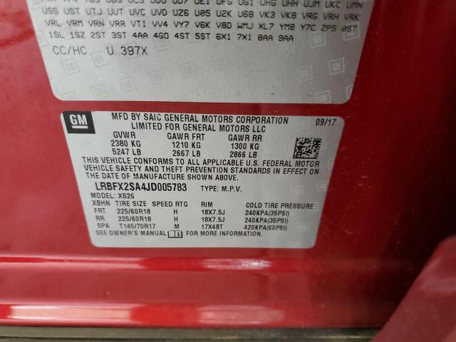 LRBFX2SA4JD005783 - 2018 BUICK ENVISION E RED photo 10