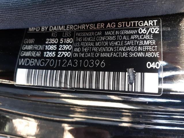 WDBNG70J12A310396 - 2002 MERCEDES-BENZ S 430 BLACK photo 10