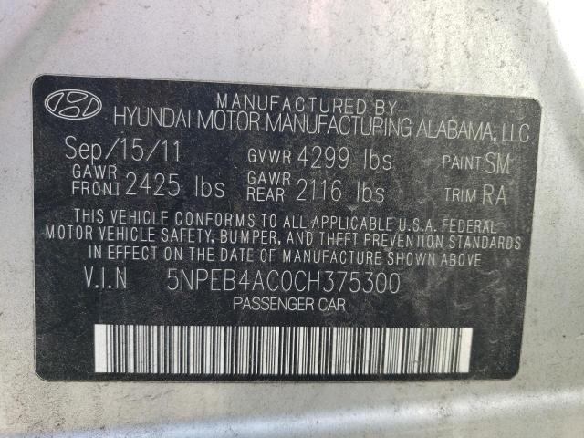 5NPEB4AC0CH375300 - 2012 HYUNDAI SONATA GLS SILVER photo 10