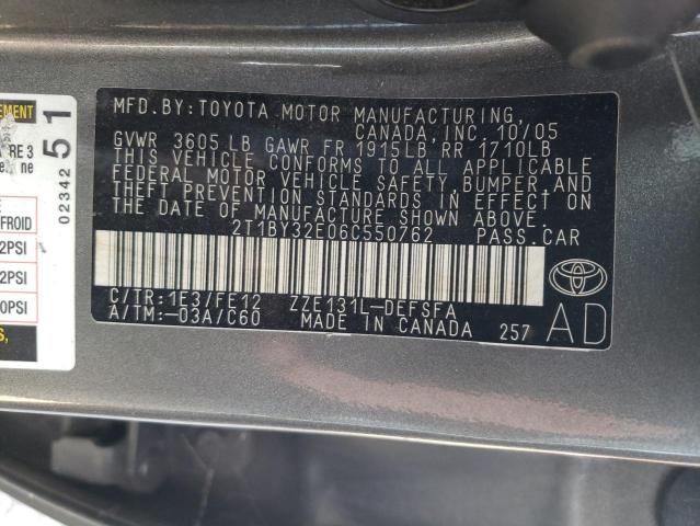 2T1BY32E06C550762 - 2006 TOYOTA COROLLA XR 灰色 照片 10