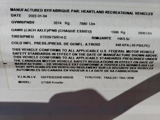 5SFPB3222NE496838 - 2022 HEART LAND PROWLER 黑色 照片 10