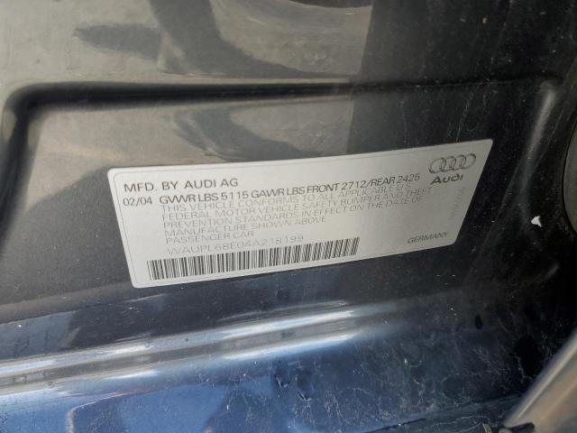 WAUPL68E04A218199 - 2004 AUDI S4 SILVER photo 10