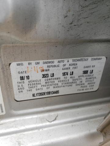 KL1TD5DE1BB134485 - 2011 CHEVROLET AVEO LS 银色 照片 10