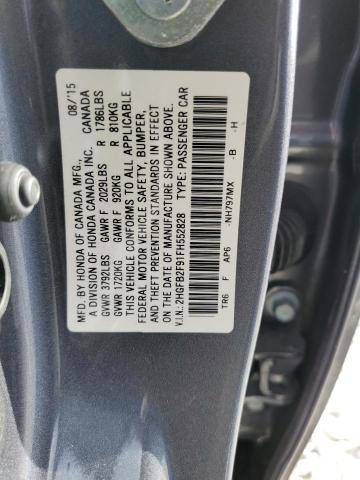 2HGFB2F91FH552828 - 2015 HONDA CIVIC EXL 灰色 照片 10