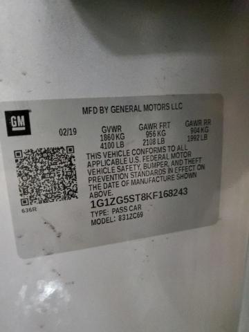 1G1ZG5ST8KF168243 - 2019 CHEVROLET MALIBU RS SILVER photo 13