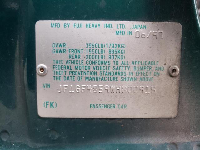 JF1GF4859WH800915 - 1998 SUBARU IMPREZA OU GREEN photo 10