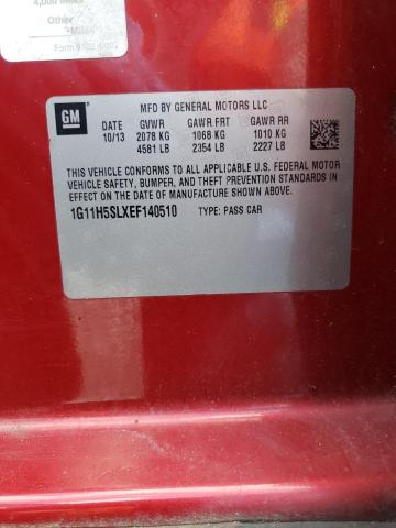 1G11H5SLXEF140510 - 2014 CHEVROLET MALIBU LTZ წითელი ფოტო 10