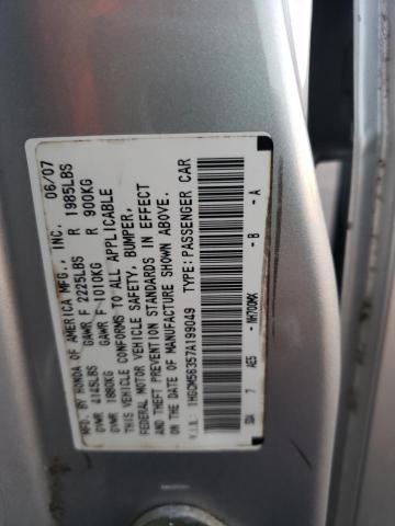 1HGCM56357A199049 - 2007 HONDA ACCORD SE SILVER photo 10