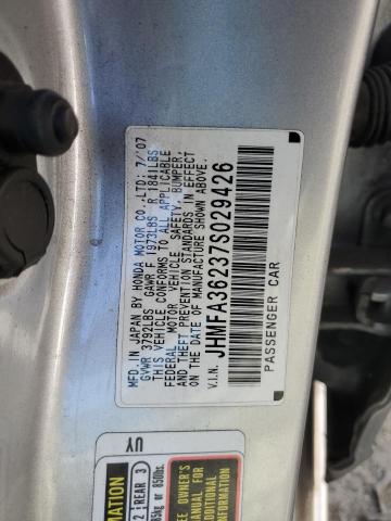 JHMFA36237S029426 - 2007 HONDA CIVIC HYBR SILVER photo 12