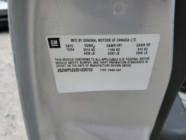 2G2WP522251226722 - 2005 PONTIAC GRAND PRIX ნაცრისფერი ფოტო 10