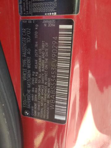 WBABS53453EV90294 - 2003 BMW 330CI RED photo 12