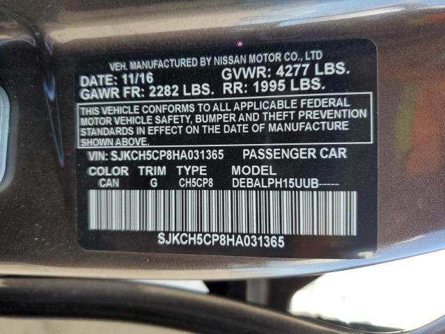 SJKCH5CP8HA031365 - 2017 INFINITI QX30 BASE BROWN photo 10