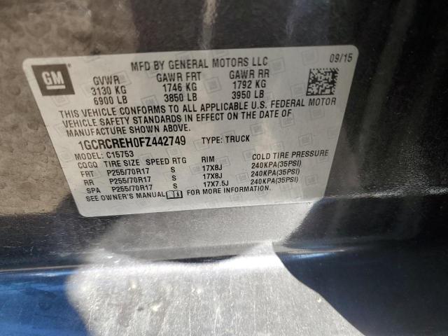 1GCRCREH0FZ442749 - 2015 CHEVROLET 1500 SILVE GRAY photo 10