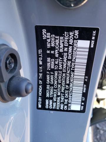 SHHFK7H43MU403447 - 2021 HONDA CIVIC SPOR GRAY photo 10