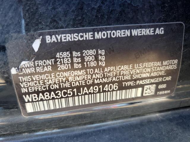 WBA8A3C51JA491406 - 2018 BMW 320 XI BLACK photo 10