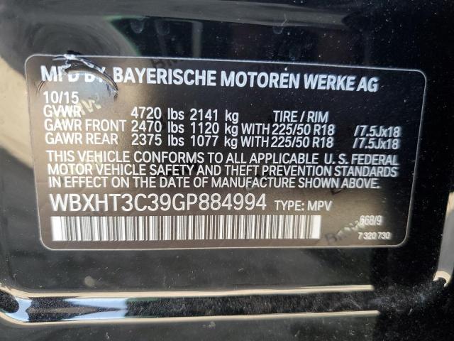 WBXHT3C39GP884994 - 2016 BMW X1 XDRIVE2 BLACK photo 10