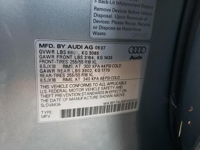 WA1BY74L68D008200 - 2008 AUDI Q7 3.6 QUA SILVER photo 10