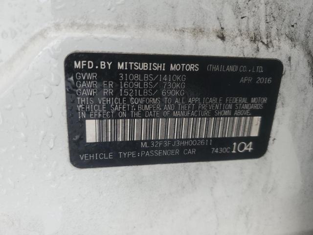 ML32F3FJ3HH002611 - 2017 MITSUBISHI MIRAGE G4 WHITE photo 10