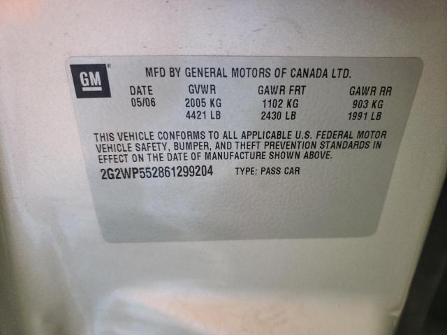 2G2WP552861299204 - 2006 PONTIAC GRAND PRIX ვერცხლისფერი ფოტო 10