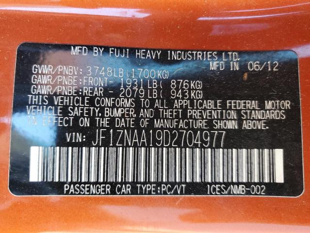 JF1ZNAA19D2704977 - 2013 TOYOTA SCION FR-S ORANGE photo 10