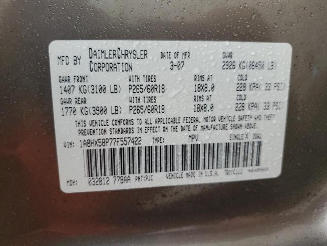 1A8HX58P77F557422 - 2007 CHRYSLER ASPEN LIMI 棕色 照片 13