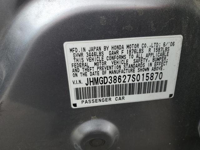 JHMGD38627S015870 - 2007 HONDA FIT S 灰色 照片 10