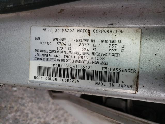 JM1BK12F541165181 - 2004 MAZDA 3 I SILVER photo 10