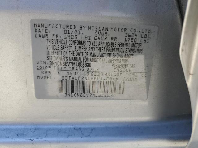 3N1CN8EV7ML858630 - 2021 NISSAN VERSA SV GRAY photo 10