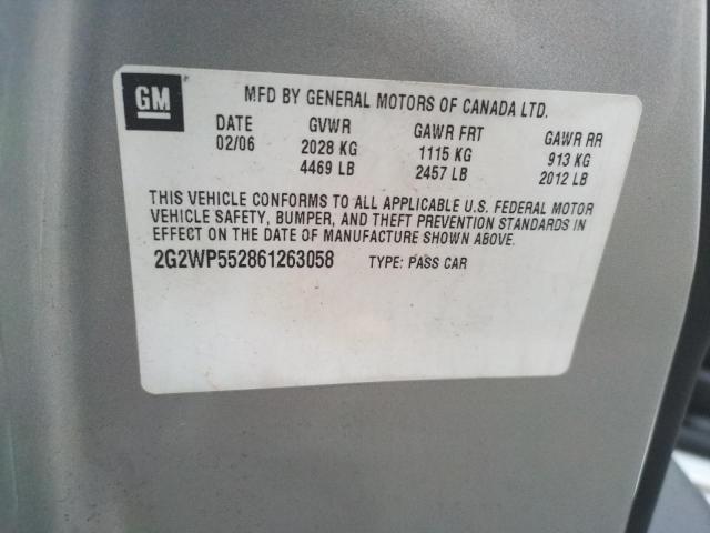 2G2WP552861263058 - 2006 PONTIAC GRAND PRIX ვერცხლისფერი ფოტო 10