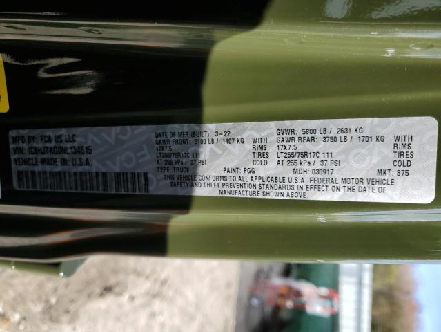 1C6HJTAG0NL134615 - 2022 JEEP GLADIATOR GREEN photo 13