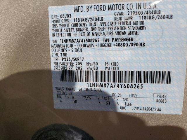 1LNHM87A74Y608265 - 2004 LINCOLN LS 金色 照片 10