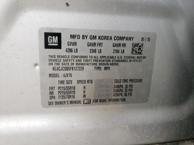 KL4CJCSB5FB127229 - 2015 BUICK ENCORE SILVER photo 10