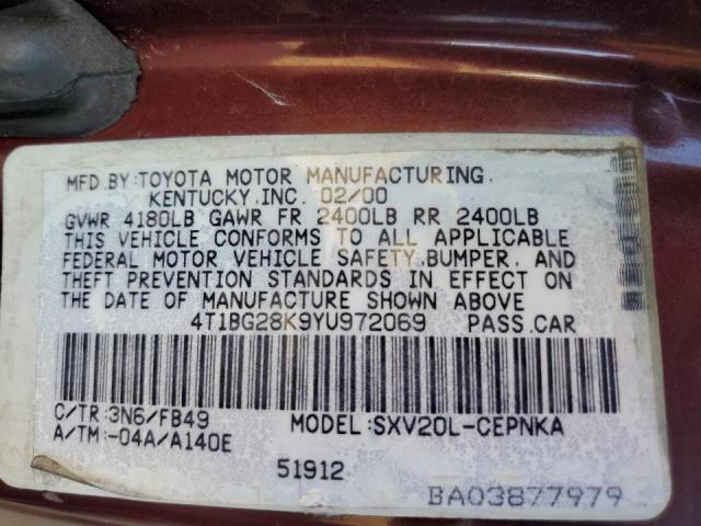 4T1BG28K9YU972069 - 2000 TOYOTA CAMRY CE BURGUNDY photo 10