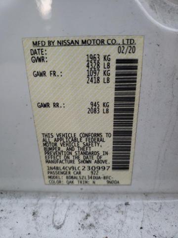 1N4BL4CV9LC230997 - 2020 NISSAN ALTIMA SR WHITE photo 10